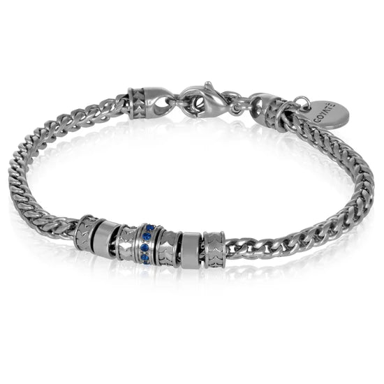 Bracciale in acciaio uomo con elemento zirconato blu - Thane