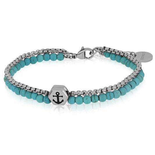 Bracciale uomo con ancora, pietre turchesi e catena - Seaglow