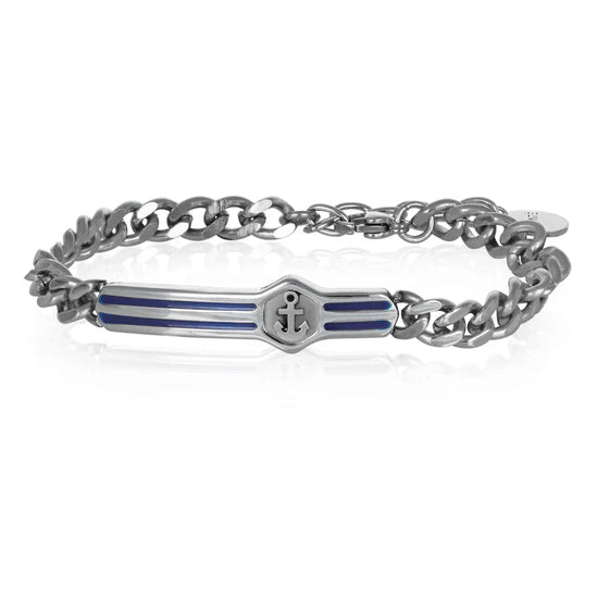 Bracciale nautico uomo con smalto blu e catena - Marques