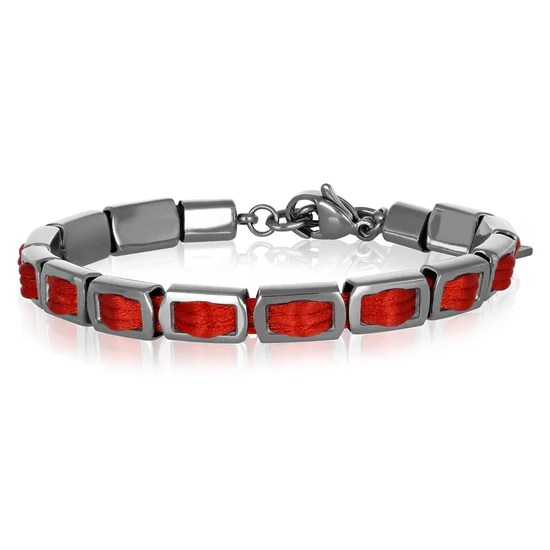 Bracciale Uomo Acciaio e Cordino Rosso –&nbsp;Silan