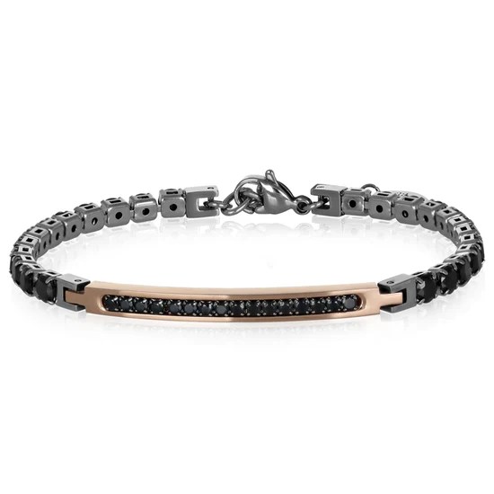 Bracciale tennis in acciaio oro rosa con targa centrale –&nbsp;Alaric