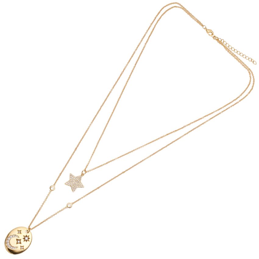 Collana doppio filo placcata oro c/cubic&nbsp;zircon