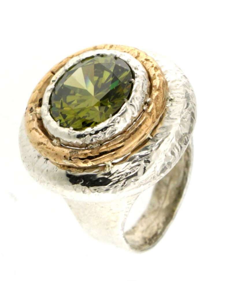 Anello in argento con rifinitura in bronzo e&nbsp;pietra