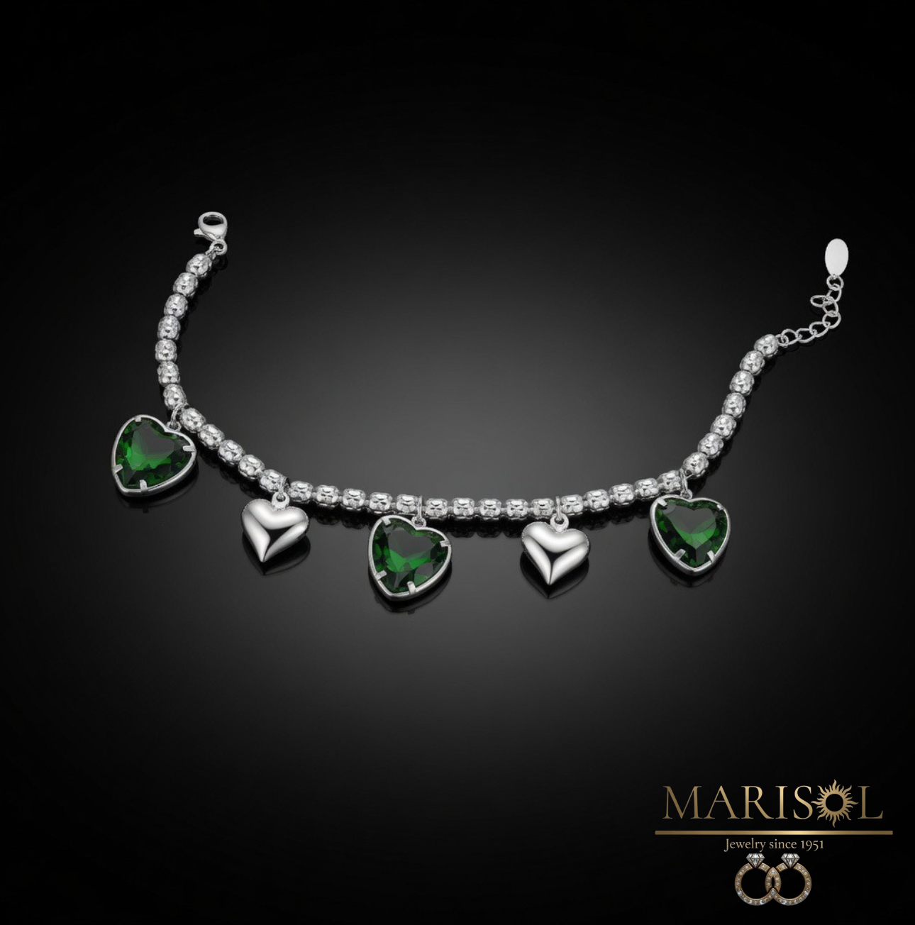 Bracciale in acciaio – Cuori&nbsp;verde