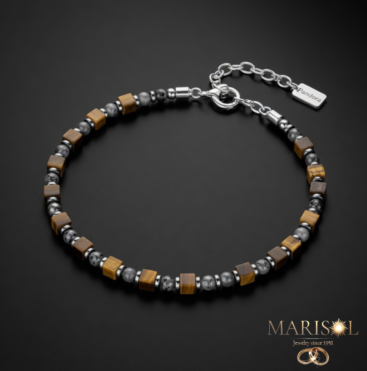 Bracciale uomo pietre nere e&nbsp;marroni