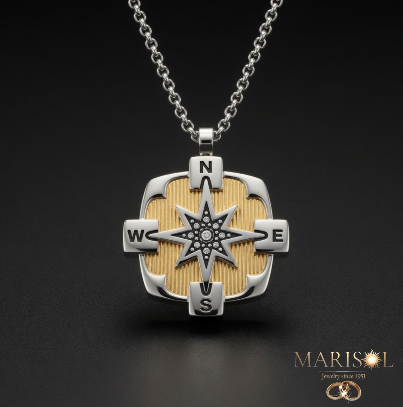 Collana uomo acciaio – Rosa dei venti&nbsp;bicolor