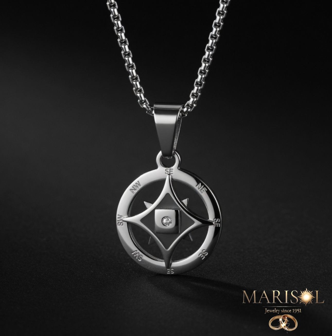 Collana uomo acciaio – Rosa dei&nbsp;venti