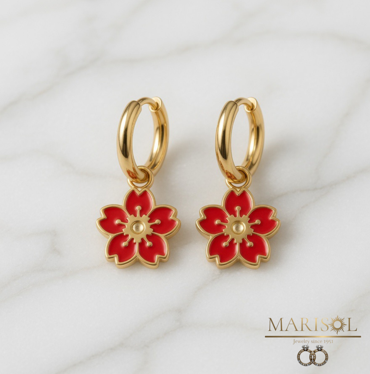 Orecchini cerchietti fiore&nbsp;rosso